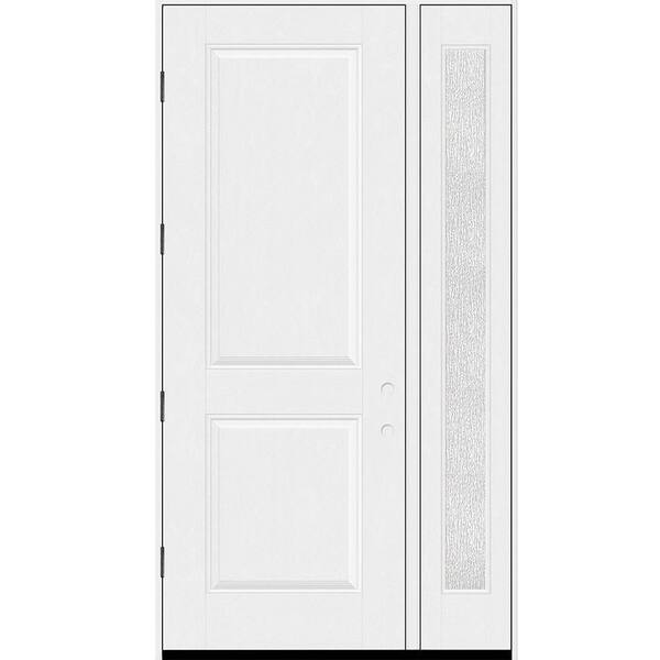 Regency 53 in. x 96 in. 2P Squaretop RHOS Unfinished White Mahogany Fiberglass Prehung Front Door w/Rain 14in. SL 4-9/16