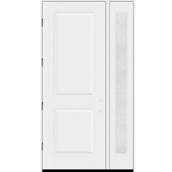 Regency 53 in. x 96 in. 2P Squaretop RHOS Unfinished White Mahogany Fiberglass Prehung Front Door w/Rain 14in. SL 6-9/16