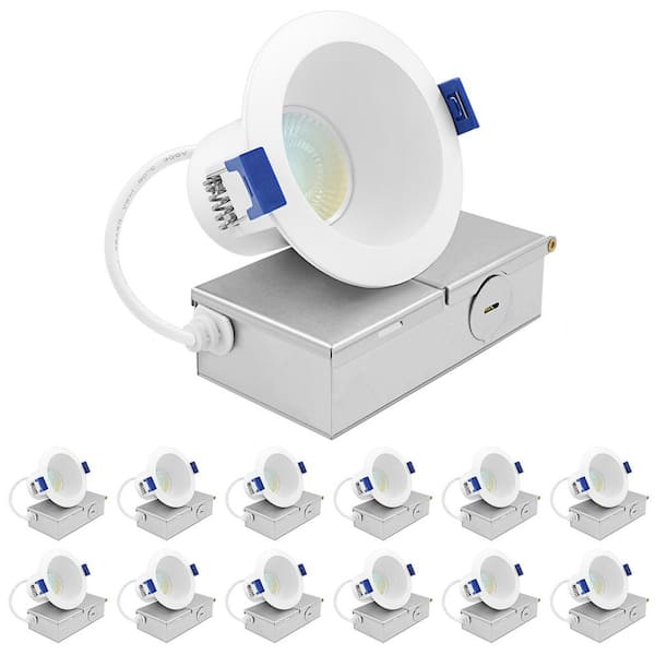 3 in. Integrated LED Recessed Light J-Box 8 Watts 5CCT 840 Lumens Dimmable Canless Downlight Wet Rated IC Rated ETL 12PK