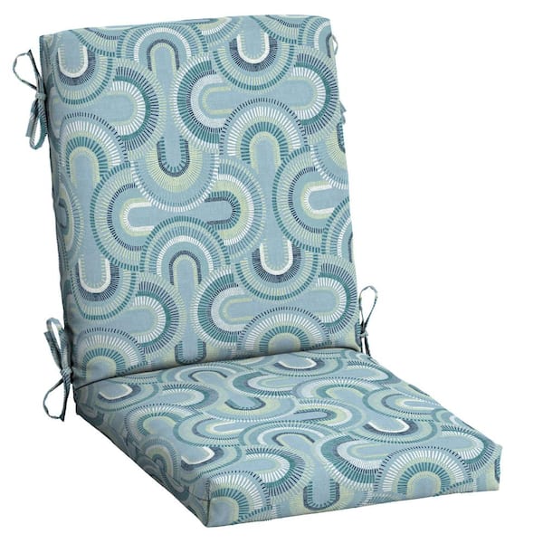 ARDEN 20 in. x 20 in. Outdoor High Back Dining Chair Cushion in Coastal Blue Geometric