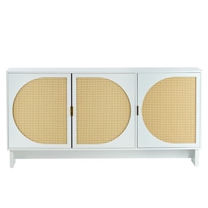 63 in. W x 13.8 in. D x 31.5 in. H White Linen Cabinet with Rattan Door and Adjustable Shelves