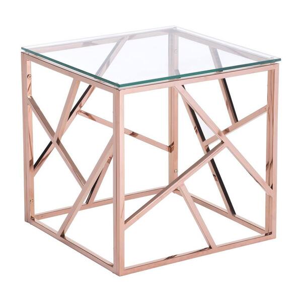 ZUO Cage Rose Gold Glass Top Side Table
