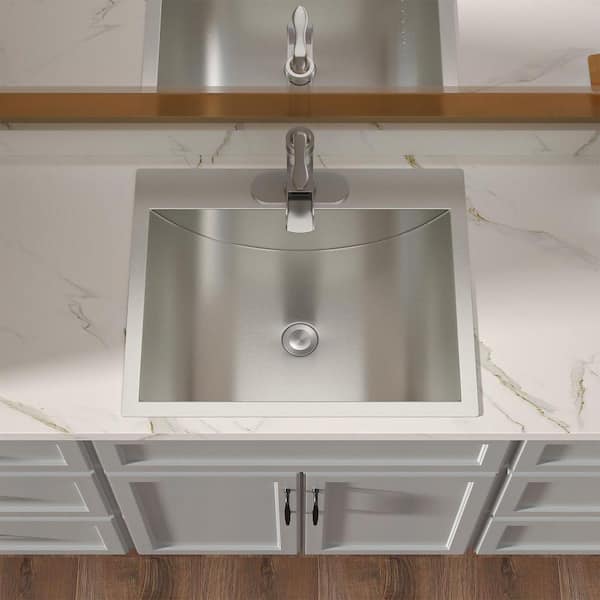 21 in. x 17 in. Topmount Stainless Steel Rectangular Bathroom Sink with Pop-up Drain