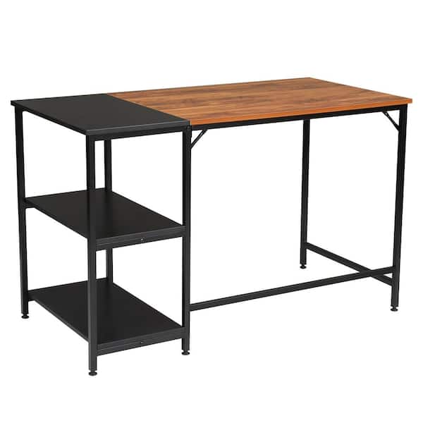 Karl home 47.2 in. W Retangular Retro & Black Color Computer Desk Writing Desk with 2 Shelves