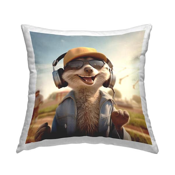 Stupell Industries Fox Jamming with Headphones Brown Print Polyester 18 in. x 18 in. Throw Pillow