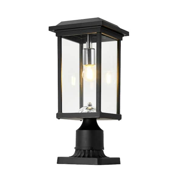(1-Pack) 16.6 in. Dusk to Dawn Outdoor Waterproof Hardwired Aluminum Post Lights with Pier Mount Base, Black