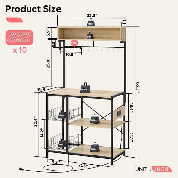 Bestier 33.3in Oak Kitchen Baker's Rack with Power Outlet, Paper