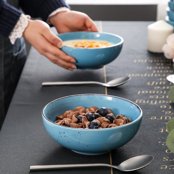 Vancasso 4-piece 6" Porcelain Ceramic Cereal Noodle Soup Bowl Hand Painted Blue 