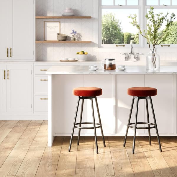 Walker Edison Furniture Company 29 in. Rust Backless Glam Metal-Leg Cushioned Swivel Bar Stool with Velvet Seat (Set of 2)