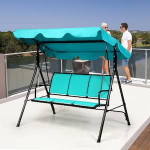 3-Person Polyester Metal Patio Swing Canopy Yard Furniture with Green Cushions