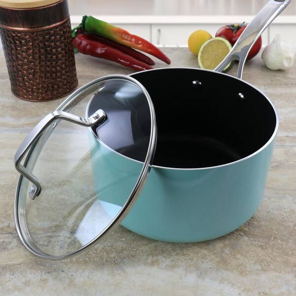 MARTHA STEWART 3.5 qt. Aluminum Saucepan with Lid in MARTHA STEWART 3.5 qt. Aluminum Saucepan with Lid in