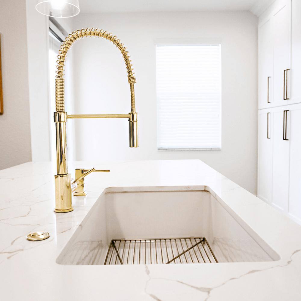 Polished Gold Stainless Steel Kitchen Faucet with Pull-out Spray