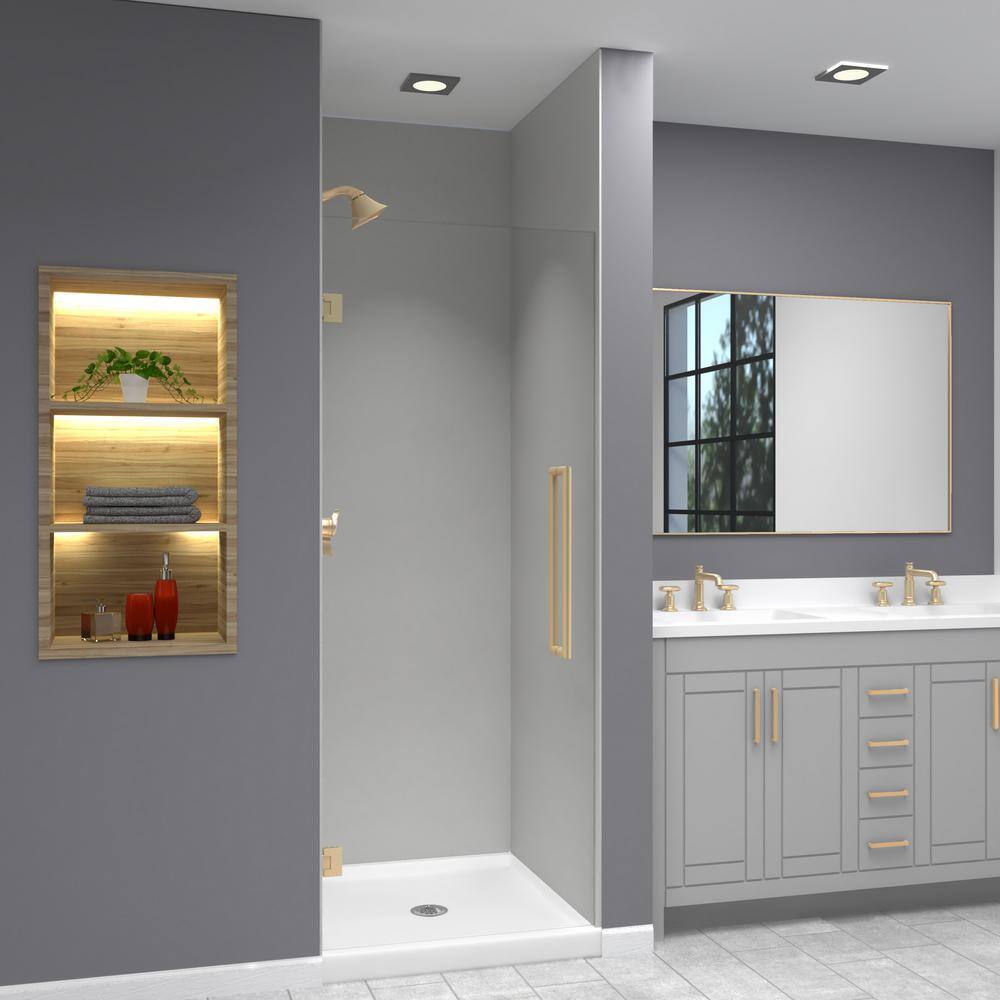 Elizabeth 28.375 in. W x 76 in. H Hinged Frameless Shower Door in Champagne Bronze with Clear Glass price history on PriceWatchPro