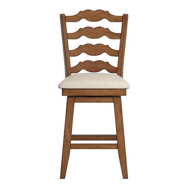 HomeSullivan 24 in. H Oak French Ladder Back Swivel Chair with Beige Linen Seat