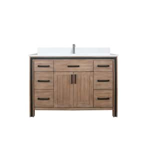 Ziva 48 in W x 22 in D Rustic Barnwood Bath Vanity, White Quartz Top and Faucet Set