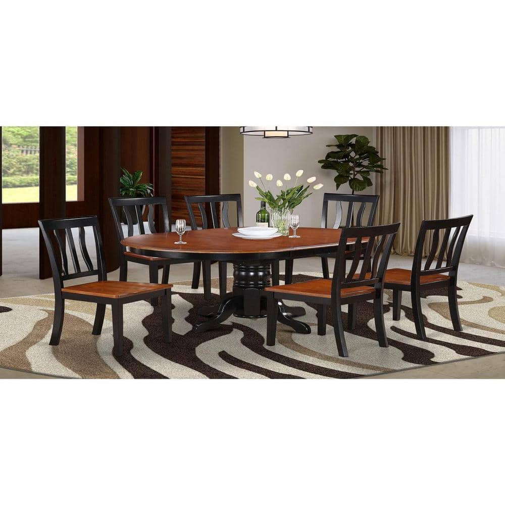 Black and Cherry Oval Wood Dining Set with 6 High Back Armless Chairs