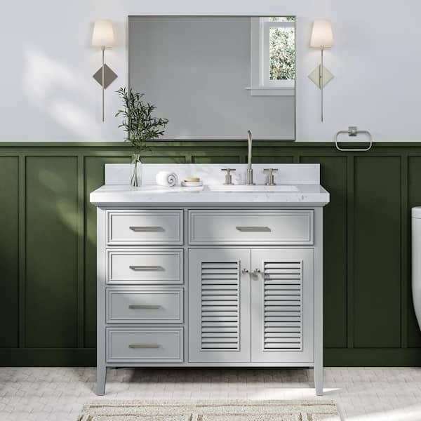 ARIEL Kensington 42 in. W x 22 in. D x 36 in. H Single Rectangle Sink Bath Vanity in Grey with Carrara White Quartz Top