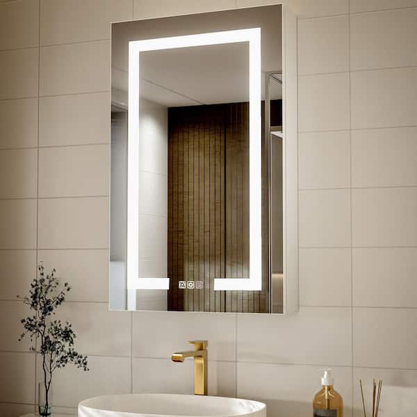 AZDHOME 20 in. W x 32 in. H Rectangular Silver Aluminum Recessed/Surface Mount Left Medicine Cabinet with Mirror, Dimming