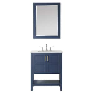 Florence 30 in. Bath Vanity in Blue with Marble Vanity Top in White with White Basin and Mirror
