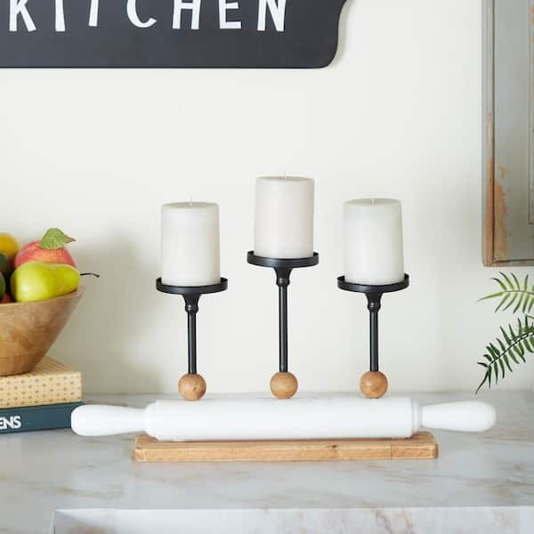 Litton Lane 9 In. White Wood Modern Farmhouse Candelabra 040009 - The Home  Depot