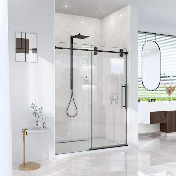 Valora 60 in. W x 72 in. H Single Sliding Frameless Shower Door in Matte Black with SGCC 5/16 in. Tempered Clear Glass