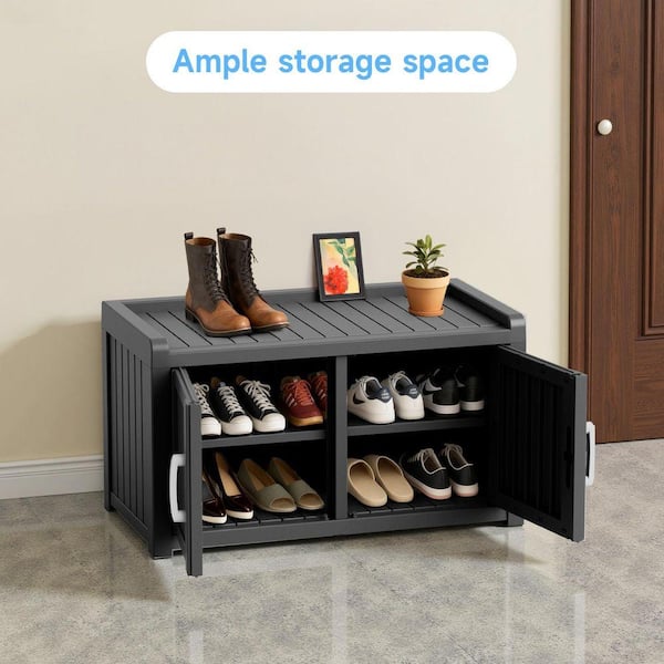 32 in. W x 17 in. D x 18 in. H Black Resin Outdoor Storage Cabinet