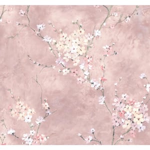 Dusty Rose Floral Blossom Vinyl Peel and Stick Wallpaper Roll (40.5 sq. ft.)