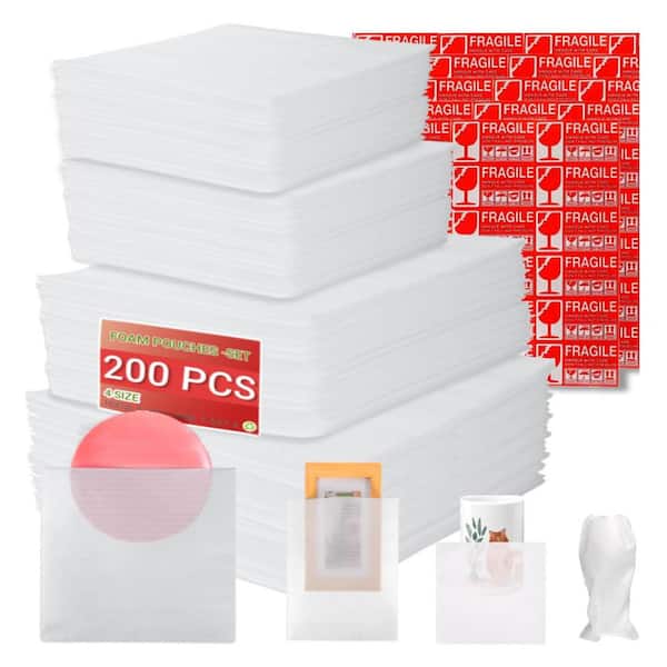 Unbranded Cushion Foam Pouches 200 Pack 16x16 12x7.5 10x10 7.5x7.5 Packing Supplies for Moving with 120 Fragile Stickers