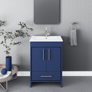 Pacific 24 in. x 18 in. D x 35 in. H Bath Vanity in Navy with Ceramic Vanity Top in White with White Basin