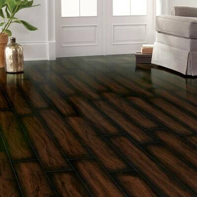 High Gloss Airewood 12 mm T x 5.43 in W x 47.72 in L Water Resistant Laminate Flooring (18.00 sq. ft. / case)