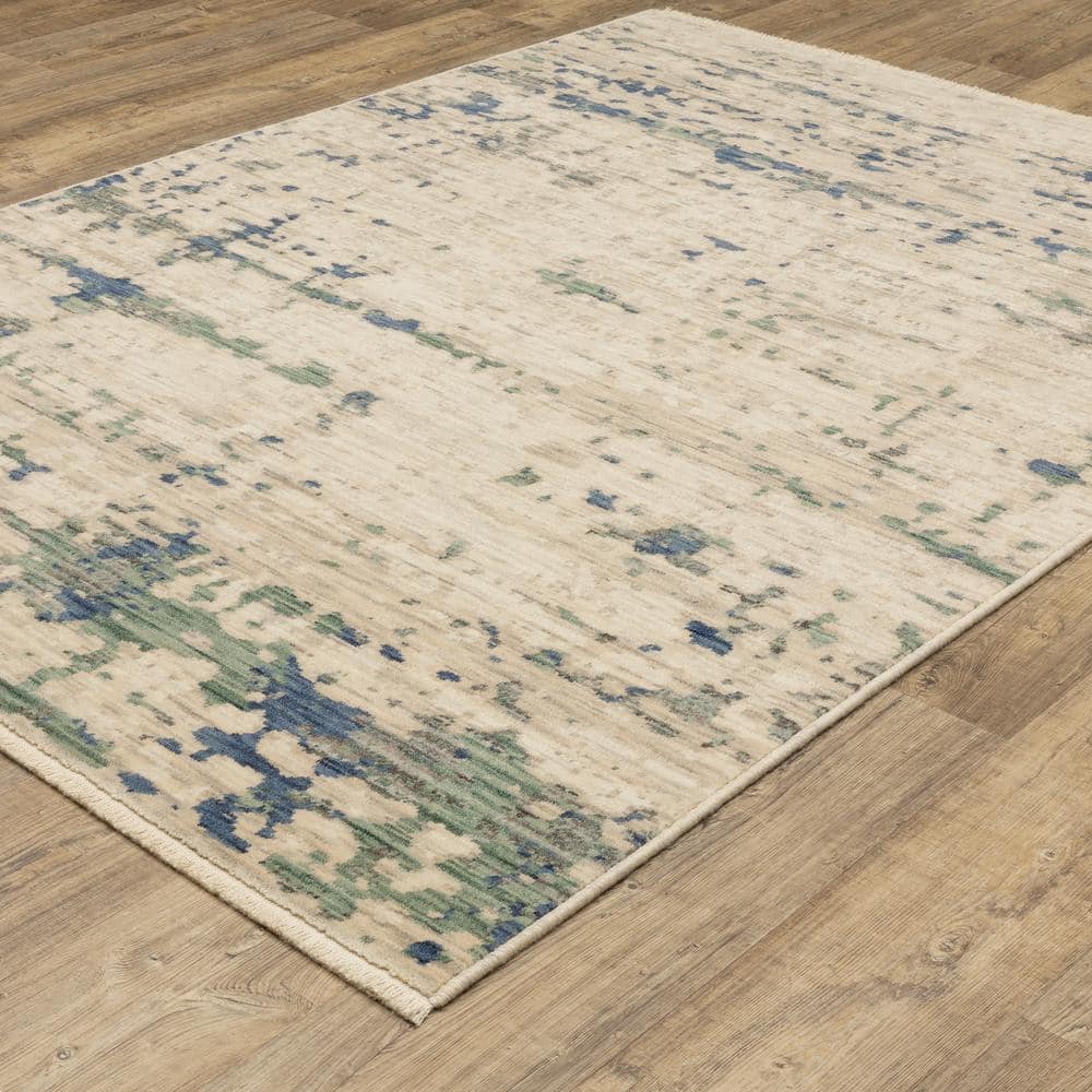 Solano Beige/Green 5 ft. x 8 ft. Abstract Shadows Wool Nylon Blend Fringe-Edge Indoor Area Rug price history on PriceWatchPro