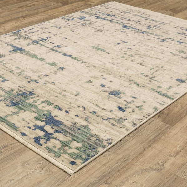 Solano Beige/Green 2 ft. x 12 ft. Abstract Shadows Wool Nylon Blend Fringe-Edge Indoor Runner Area Rug