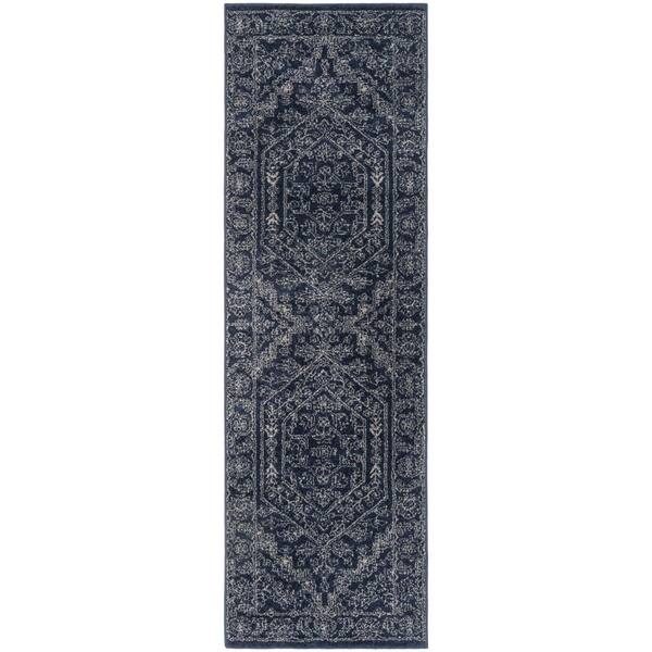 SAFAVIEH Adirondack Navy/Ivory 3 ft. x 16 ft. Border Medallion Runner ...