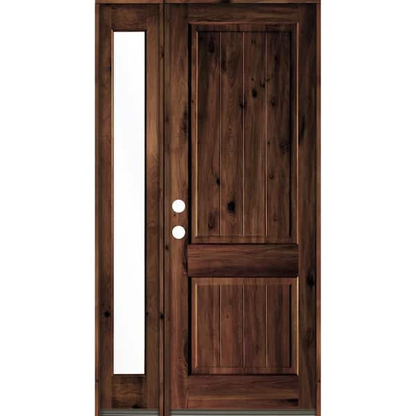 Krosswood Doors 50 in. x 96 in. Rustic Knotty Alder Right-Hand/Inswing Clear Glass Red Mahogany Stain Wood Prehung Front Door w/Sidelite