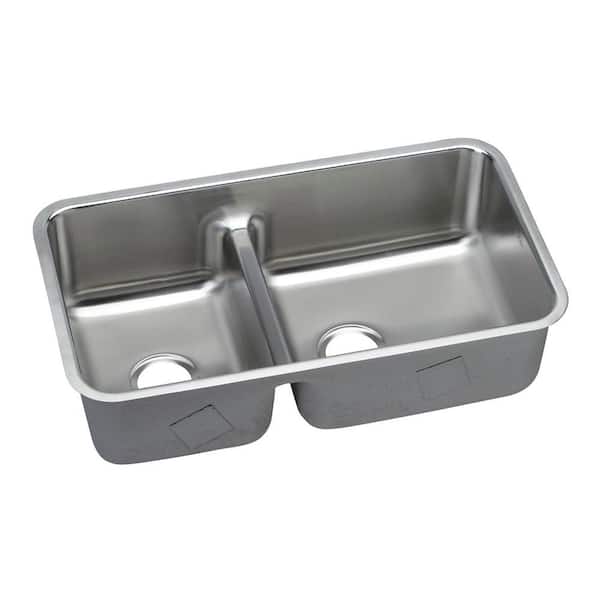 Elkay Gourmet Undermount Stainless Steel 32.063.in 0-Hole Double Bowl Kitchen Sink in Satin