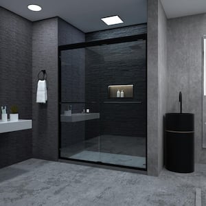 Vale 60 in. W x 72 in. H Sliding Semi-Frameless Shower Door in Matte Black with Clear Glass