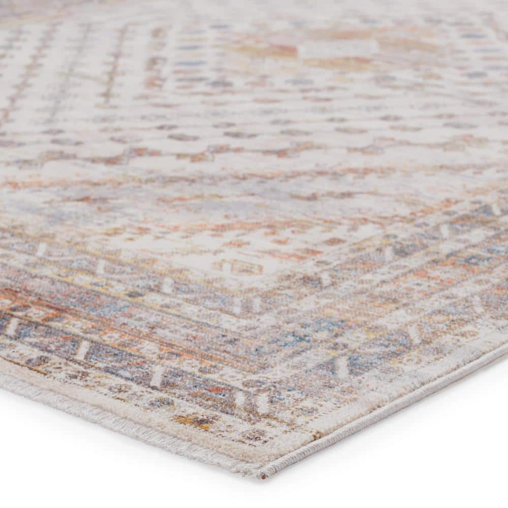 Terra Kids' Stain-Resistant Gray Medallion 3'x12' Wool Runner