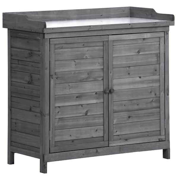 39 in. W x 37.4 in. H Garden Potting Bench Table in Gray with 2-Tier Shelves and Side Hook for Garden, Backyard