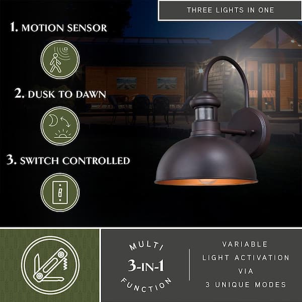 VAXCEL Franklin Bronze Motion Sensor Dusk to Dawn Farmhouse Barn Dark Sky Outdoor Wall Light T0385 The Home Depot
