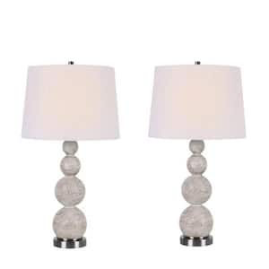 27.5 in. Stacked Faux Stone Spheres Indoor Table Lamp Set with Decorator Shade and (Set of 2)