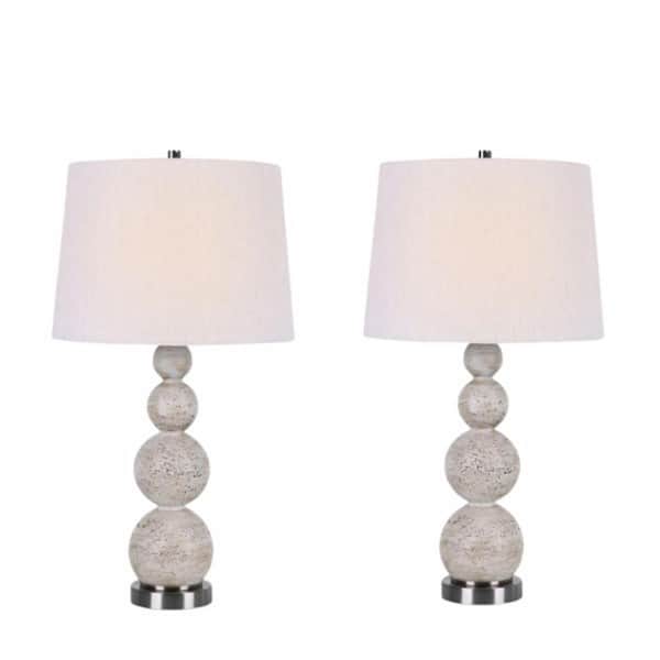 Fangio Lighting 27.5 in. Stacked Faux Stone Spheres Indoor Table Lamp Set with Decorator Shade and (Set of 2)