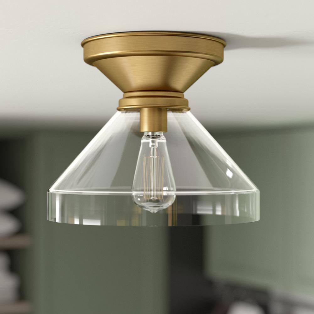 Brass and Glass 12" Semi Flush Mount Ceiling Light