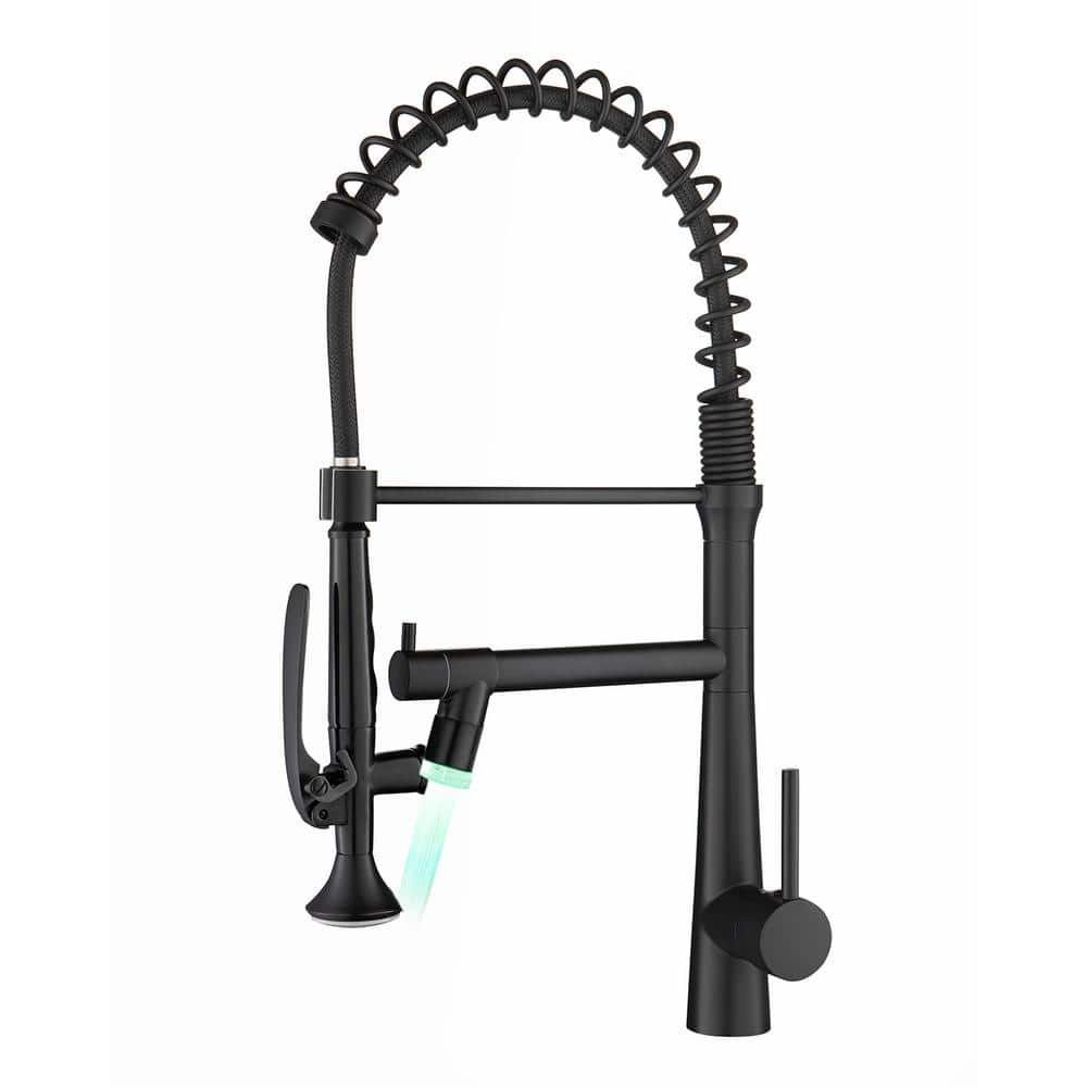 Tahanbath Single Handle Deck Mount Pull Down Sprayer Kitchen Faucet with LED in Matte Black