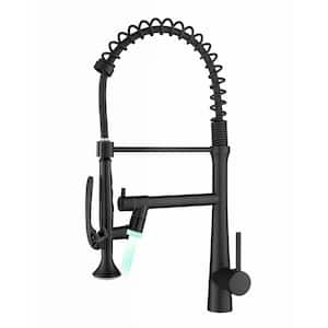 Single Handle Deck Mount Pull Down Sprayer Kitchen Faucet with LED in Matte Black
