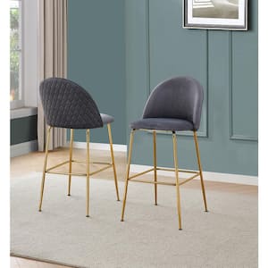 Roxy 29 in. Dark Grey High Back Metal Frame Bar Stool with Gold Chrome Leg and Velvet Fabric (Set of 2)