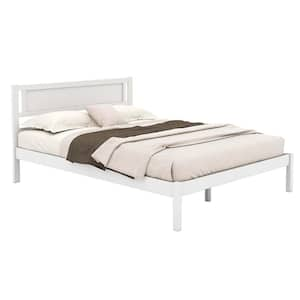 White Wood Frame Full Platform Bed with Storage