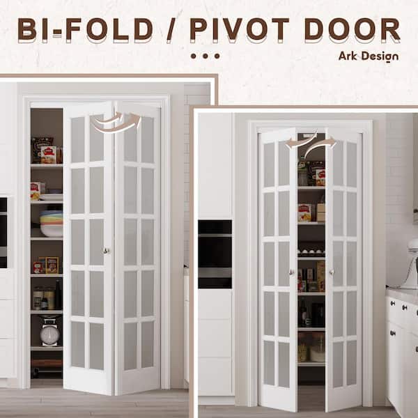 24 in. x 80 in. 10-Lite Frosted Glass Solid Core White Finished Glass Pivot Bi-fold Door with 2 Types of Hardware