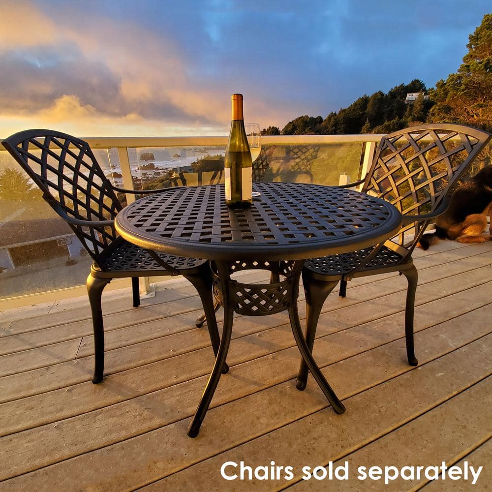 Black Round Cast Aluminum Outdoor Patio Dining Table with Umbrella Hole