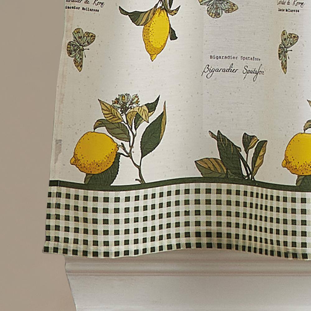 Vintage Lemon Print Cotton Polyester Light Filtering Valance and Tier Set