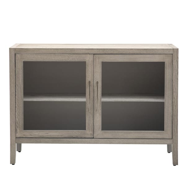 Unbranded 48 in. W x 15.7 in. D x 34.4 in. H Gray Linen Cabinet with Two Tempered Glass Doors and Adjustable Shelf